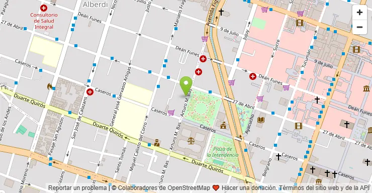 Mapa de OpenStreetMap con la ubicación del estudio en Arturo M. Bas N° 136, 2° piso, Oficina E, Córdoba Capital